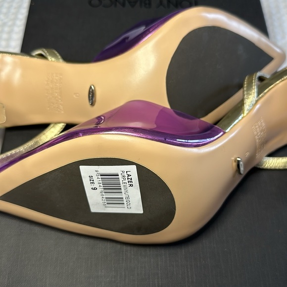 🆕 NIB Tony Bianco Lazer Slingback Pump in Purple Vinylite & Gold - Picture 4 of 7